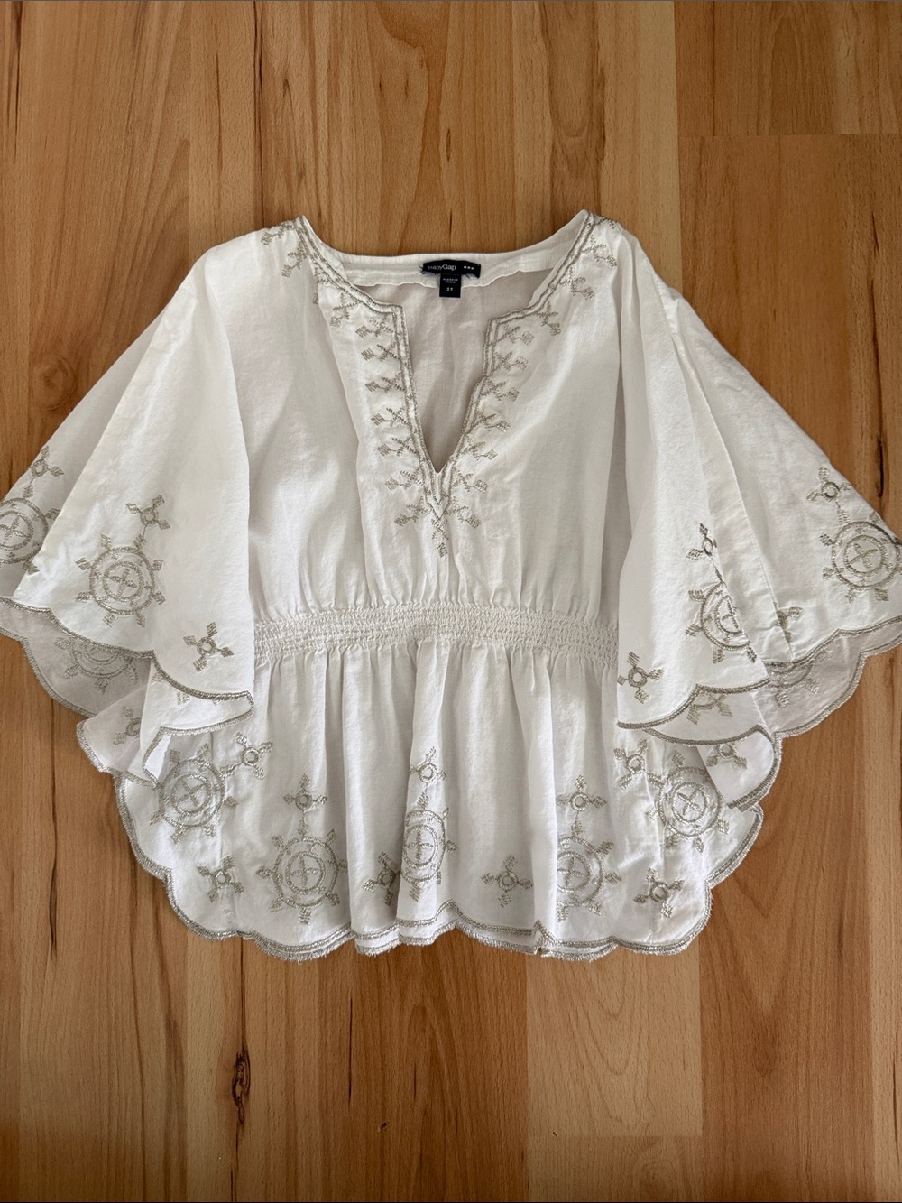 Baby Gap White Embroidered Flutter Sleeve Tunic 3T